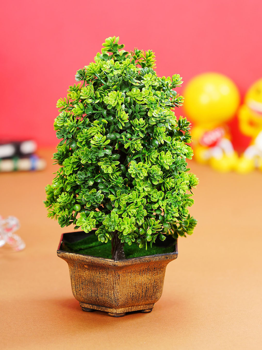 Dekorly  Green Wild Artificial  Plant With Vintage Pot