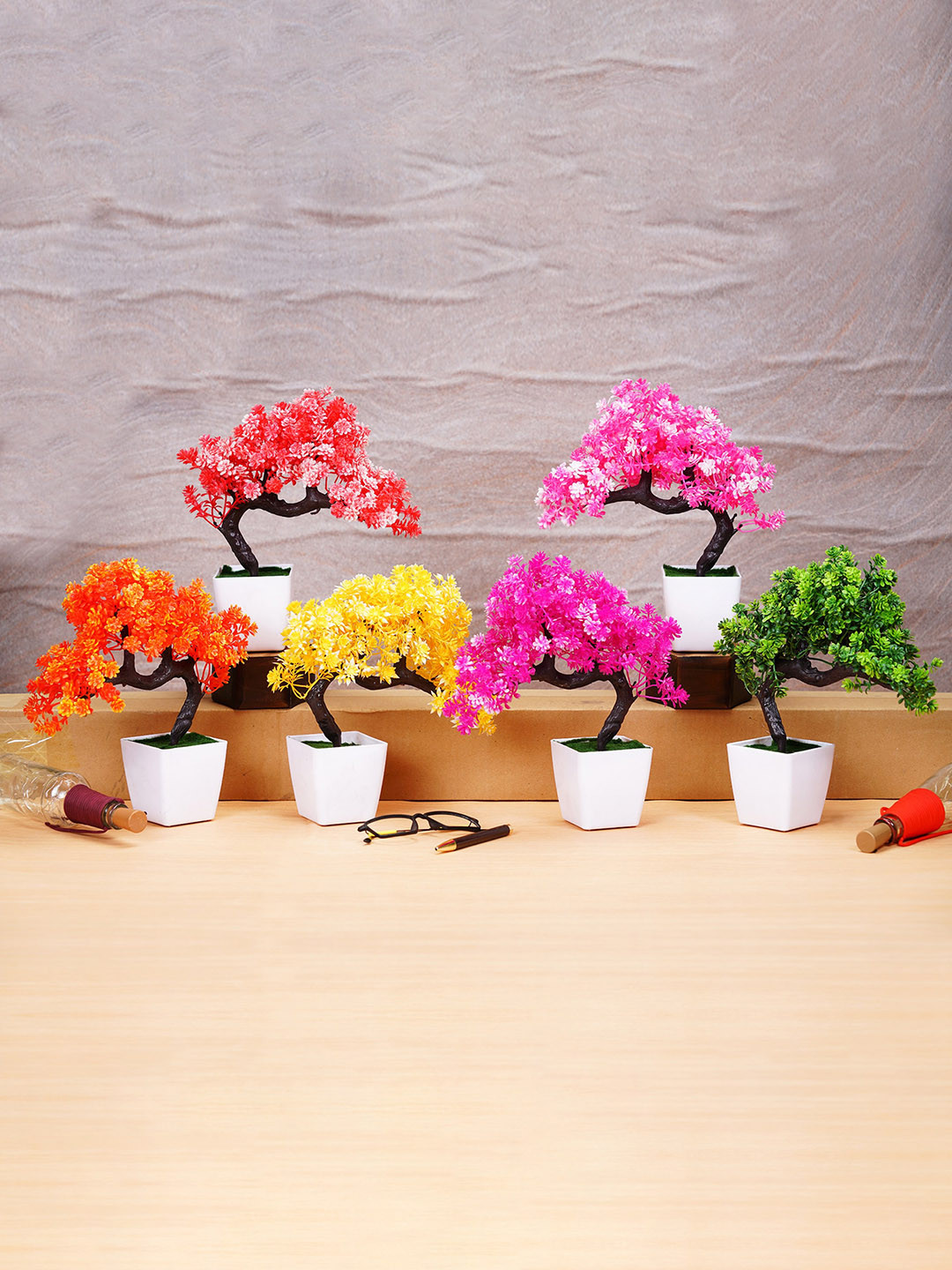 Dekorly Multi Colour Set Of 6 Artificial  Plants With Pot