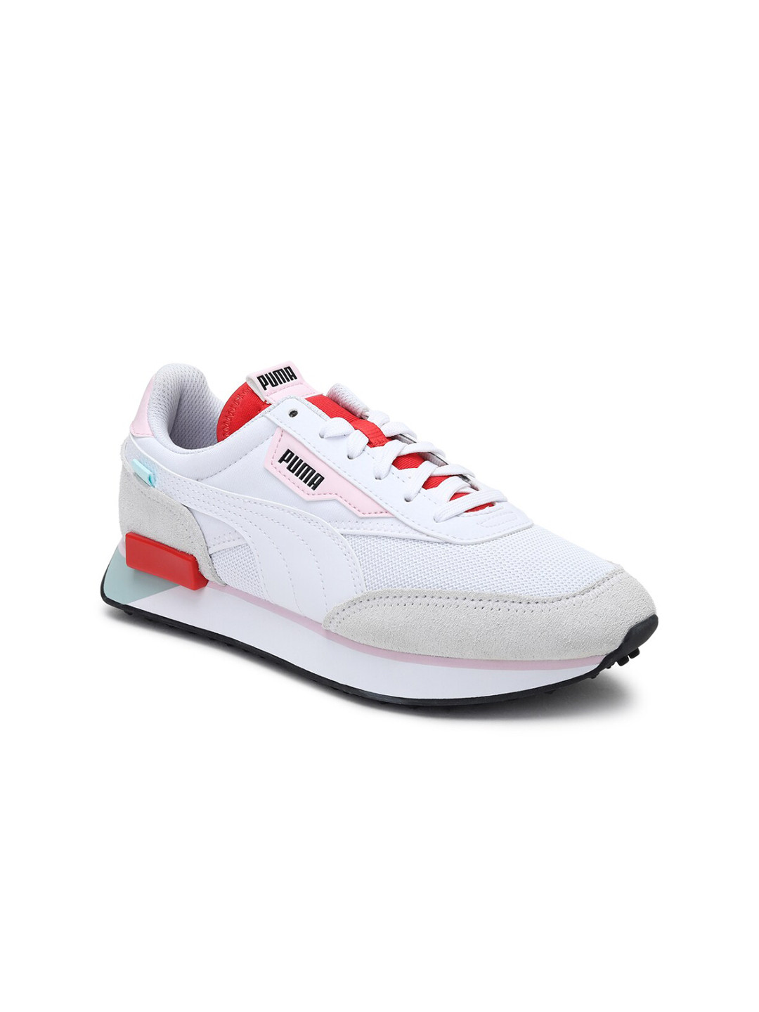 Puma Unisex White & Red Colourblocked Sneakers