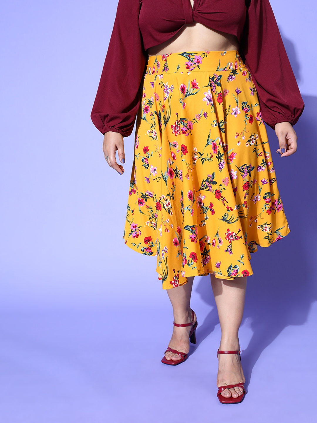Buy Berrylush Curve Bright Yellow Floral Vacay Attire - Skirts for Women  18226690