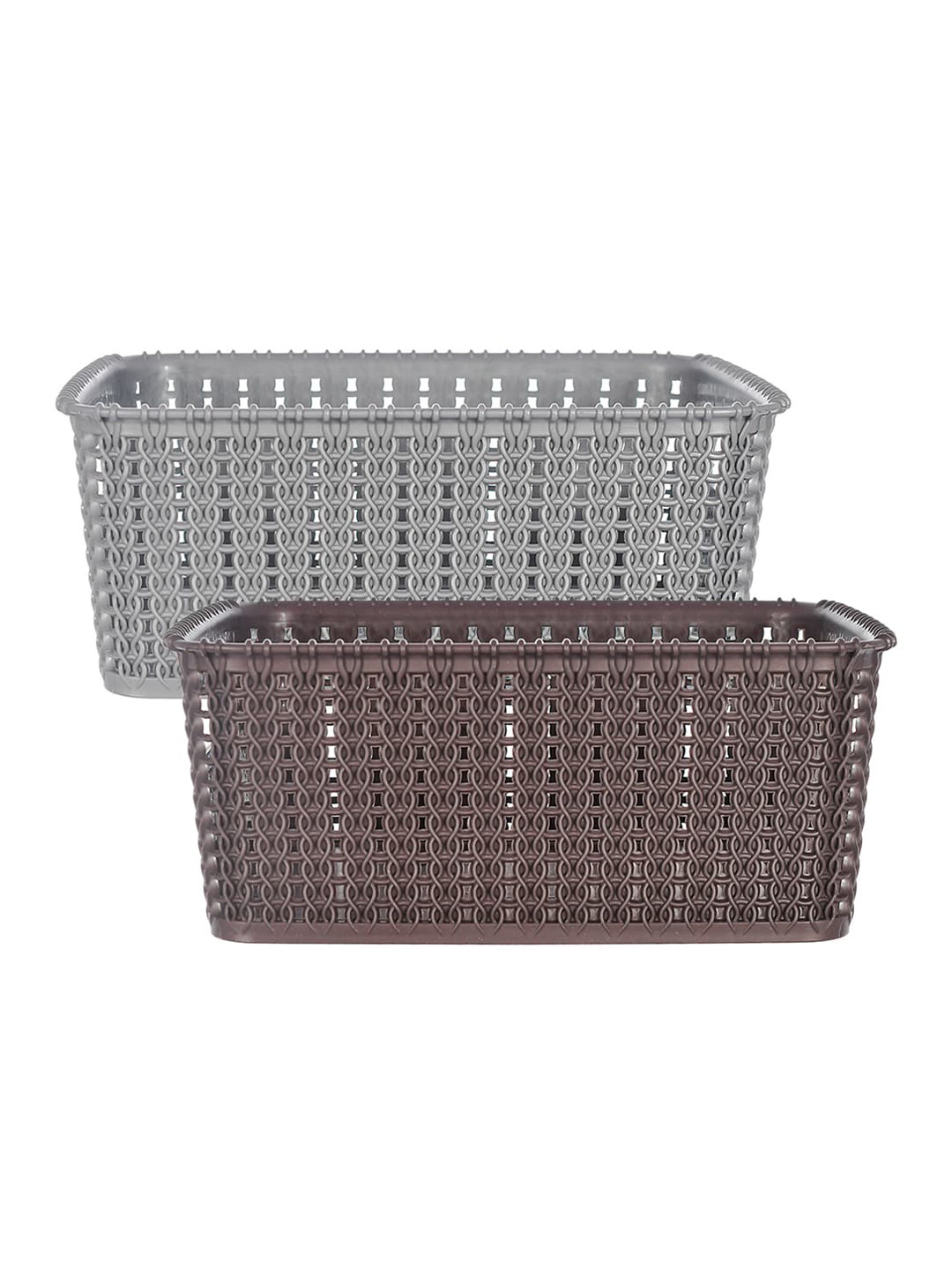Kuber Industries Set Of 2 Grey & Brown Plastic Baskets