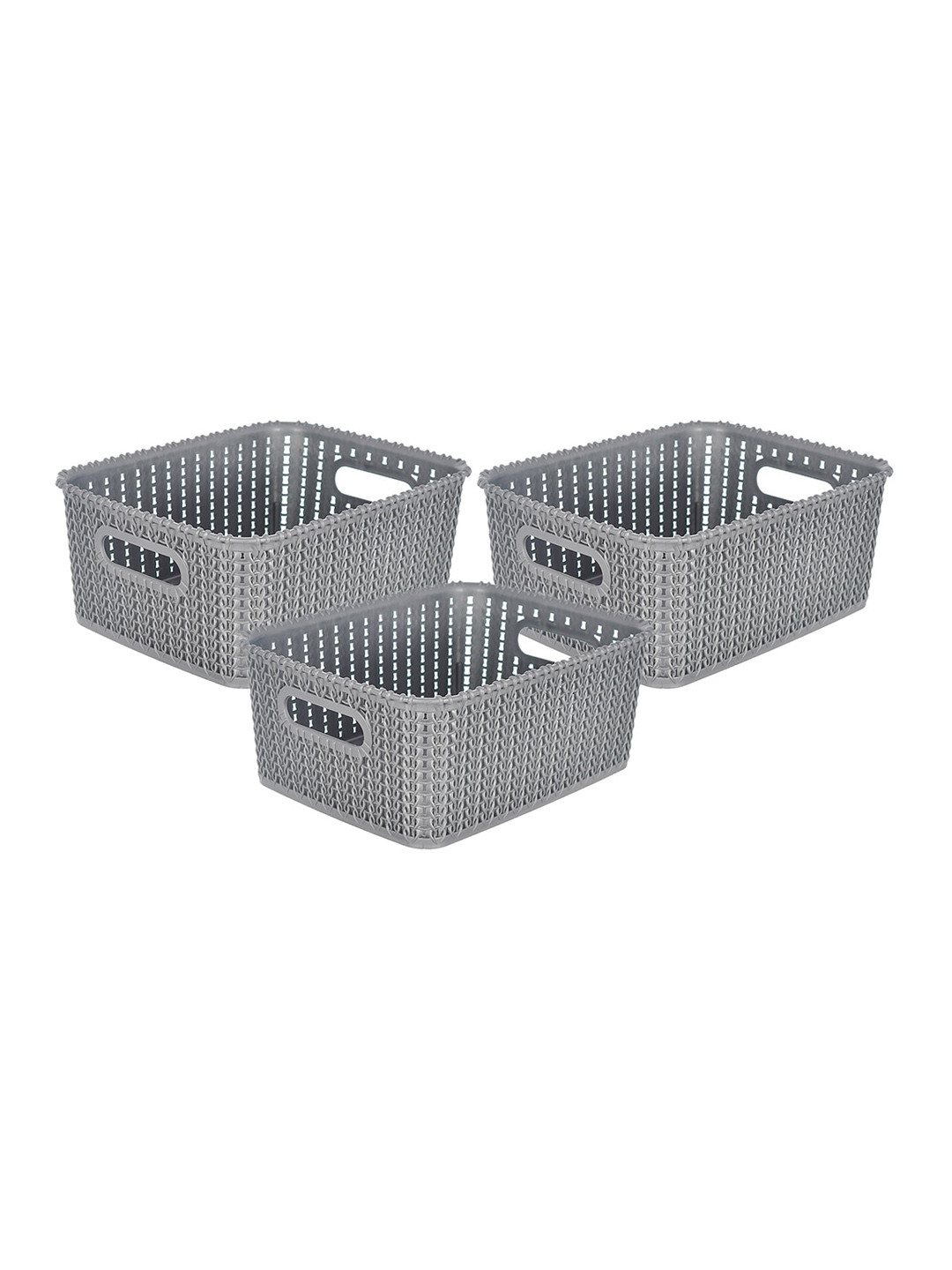 Kuber Industries Set Of 3 Grey Textured Plastic Baskets