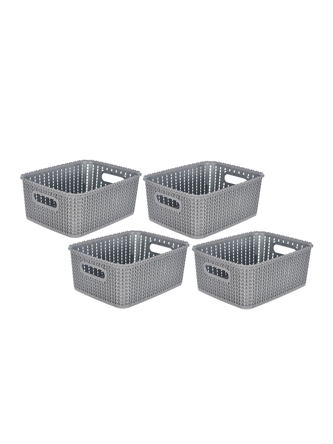 Kuber Industries Set Of 4 Grey Textured Plastic Baskets