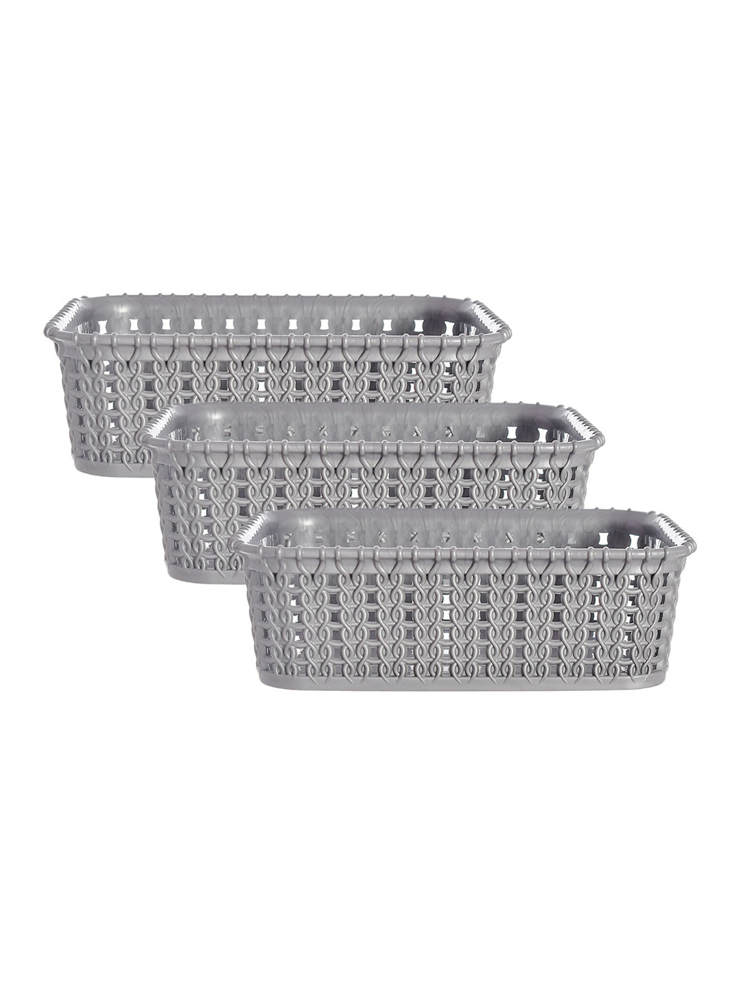 Kuber Industries Set Of 3 Grey Solid Baskets Without Lid