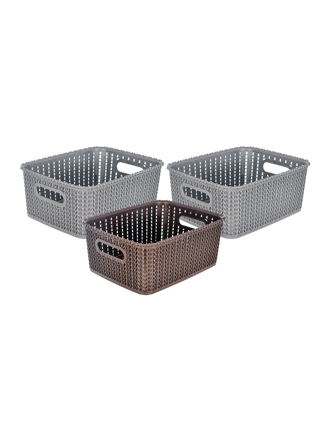 Kuber Industries Set Of 3 Brown & Grey Textured Multipurpose Storage Basket