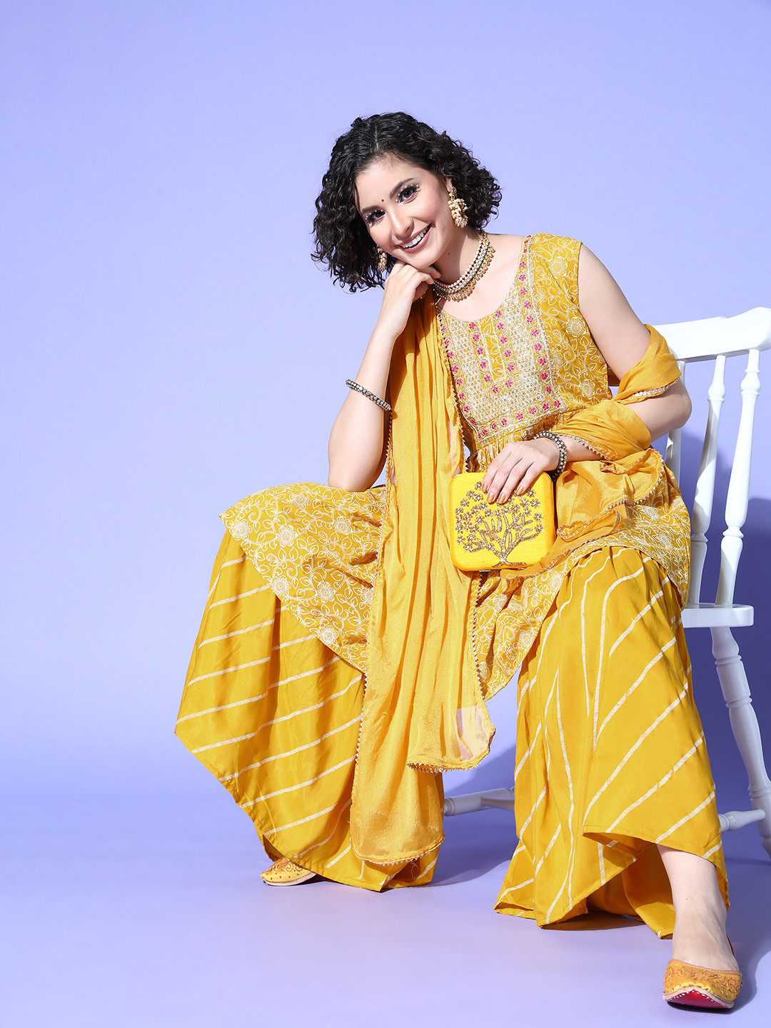 Kvsfab Women Yoke Design Silk Blend Print Parade Kurta Set