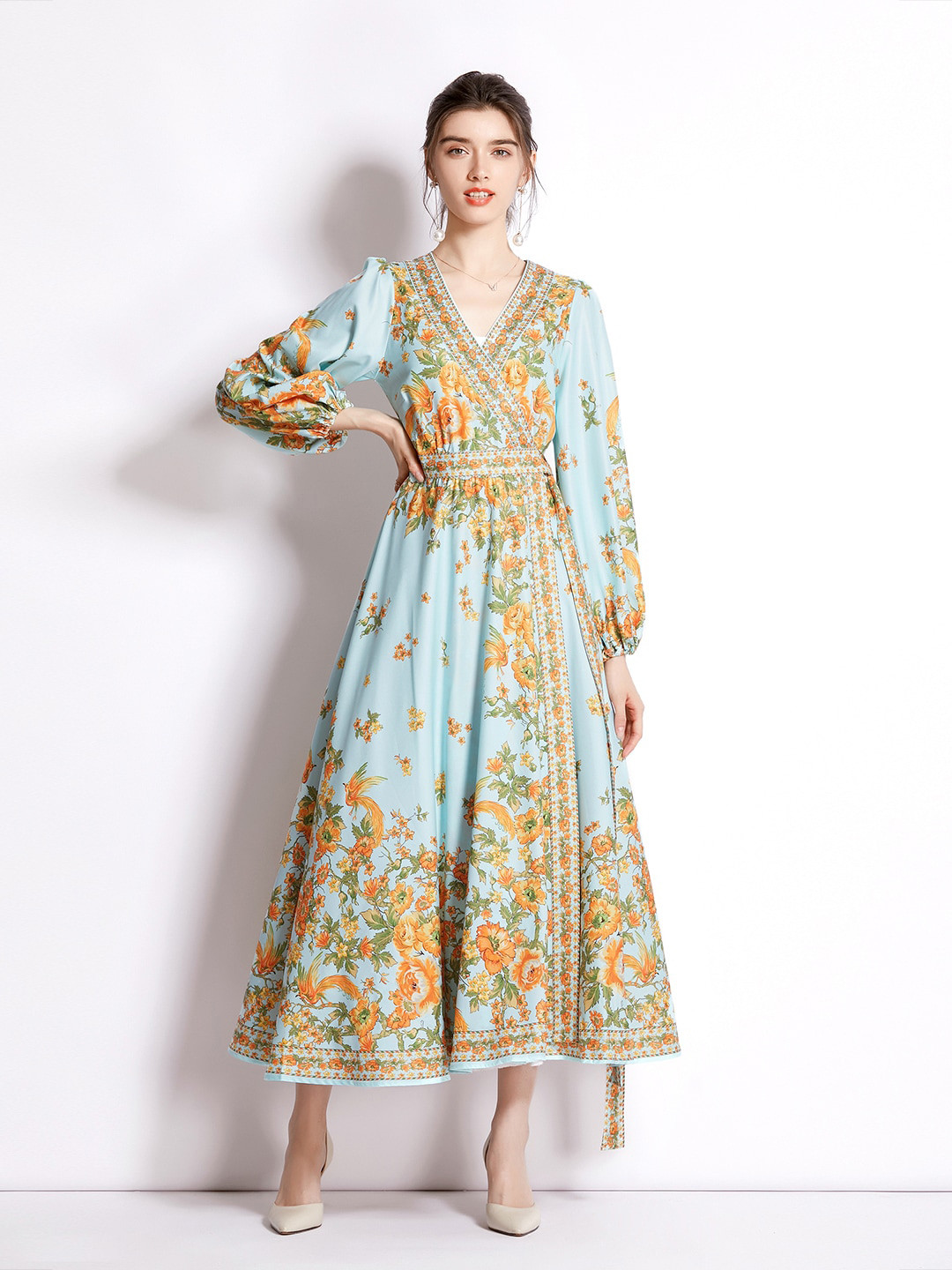 JC Collection Blue & Yellow Floral Maxi Dress