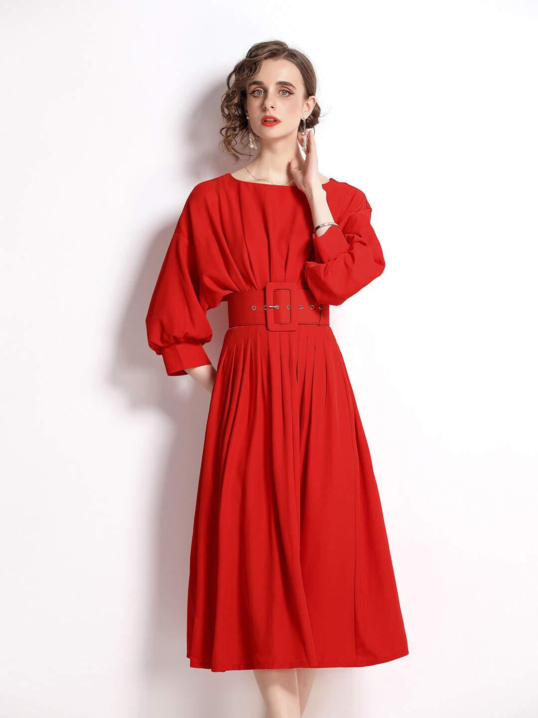 JC Collection Women Red Solid Midi Dress