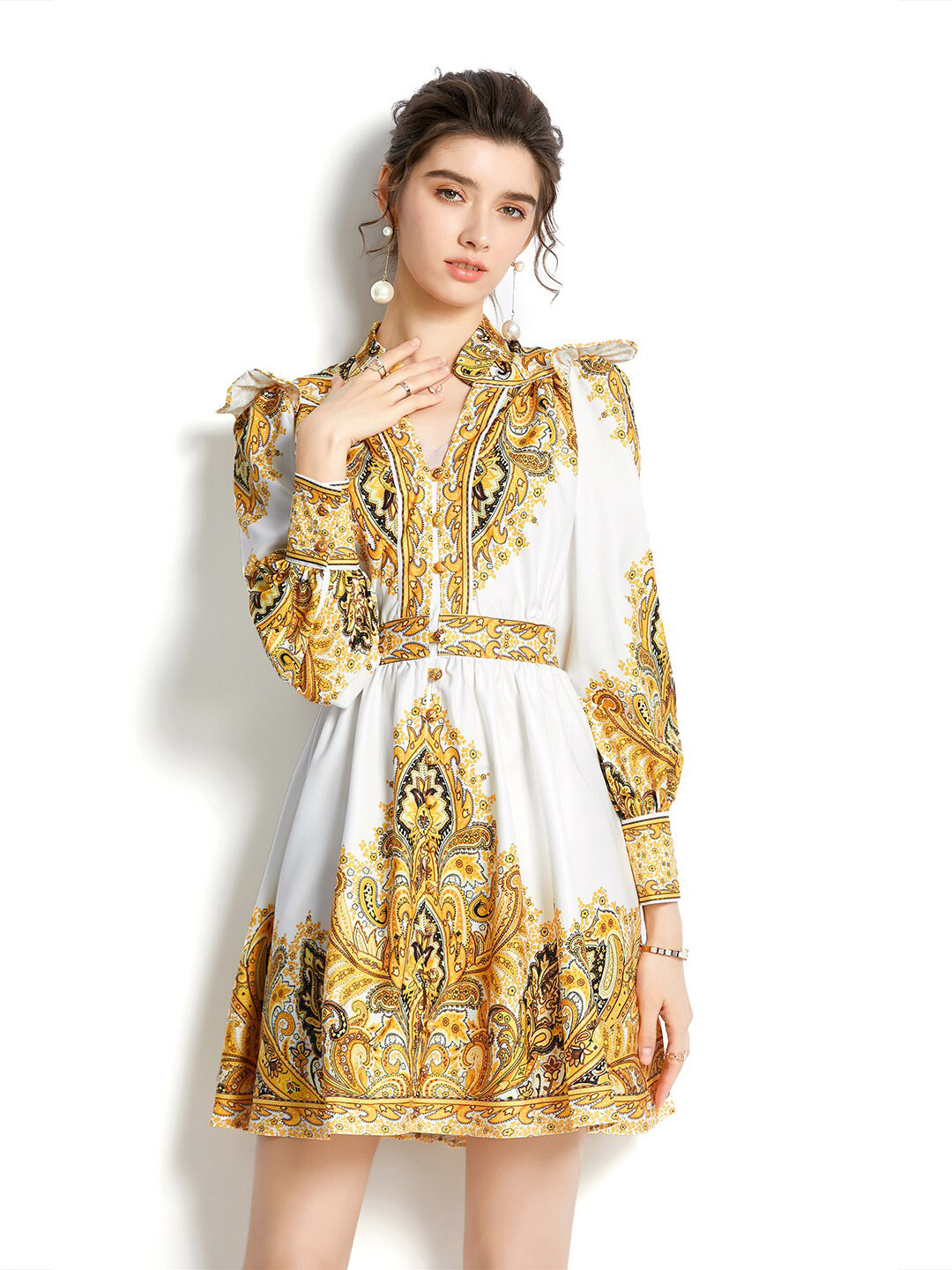 JC Collection Yellow & White Ethnic Motifs Mini Dress