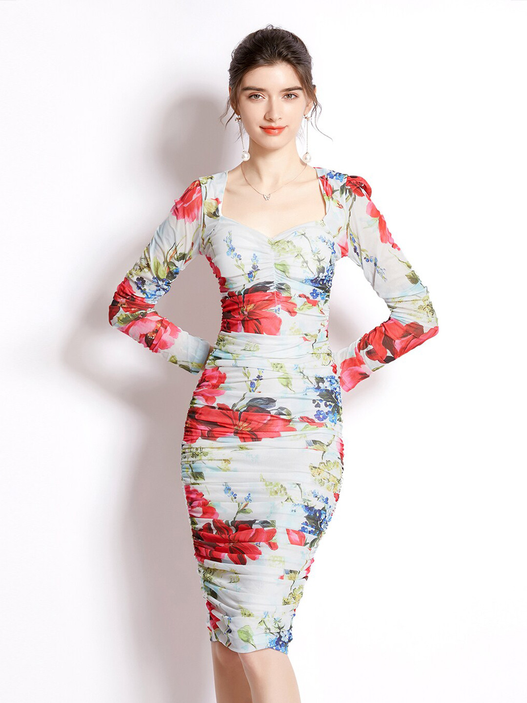 JC Collection Blue & Red Floral Bodycon Dress