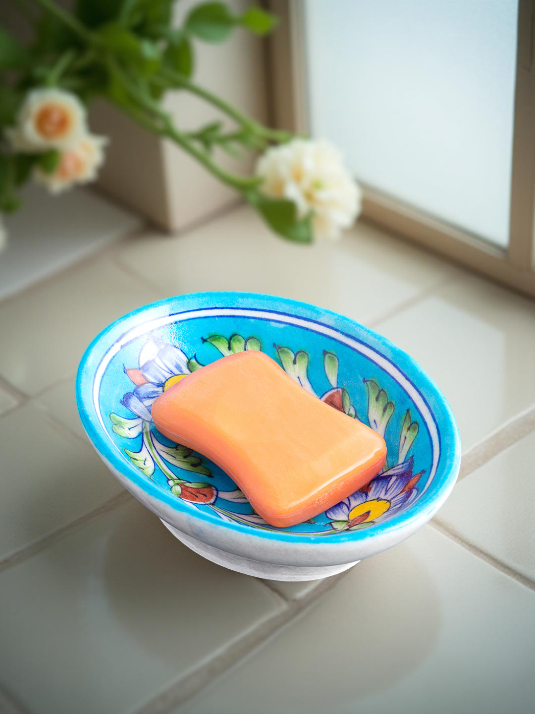 Golden Peacock Turquoise Blue & Green Printed Decorative Soap Dish