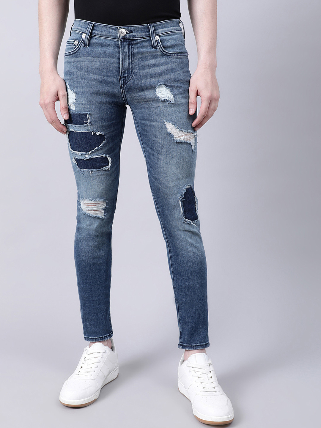 True Religion Men HS Tony Skinny Fit Highly Distressed Heavy Fade Jeans