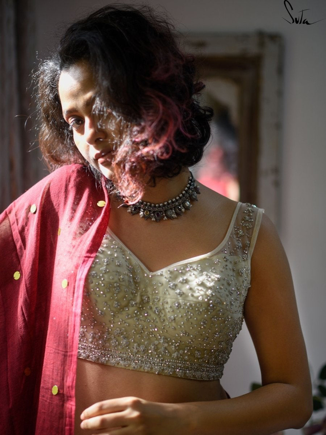 Suta Off-White Embellished Saree Blouse