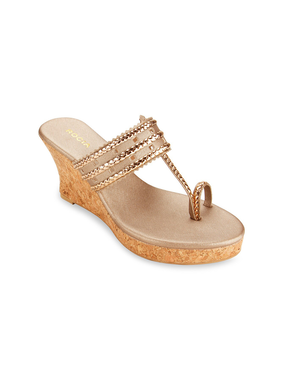 Rocia Women Beige Ethnic Synthetic Comfort Sandals