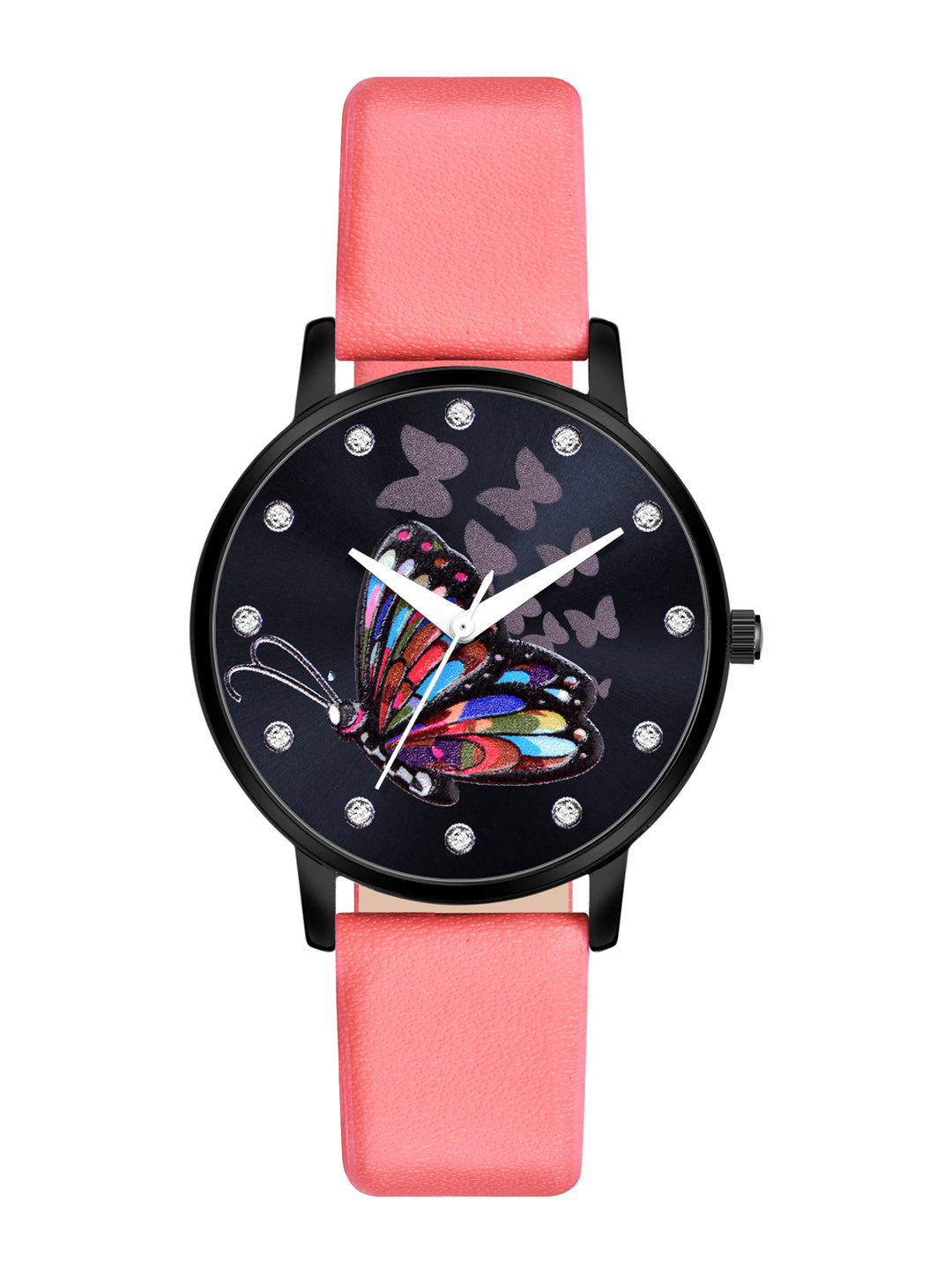 PERCLUTION ENTERPRISE Women Black Printed Dial & Pink Straps Analogue Watch PE378