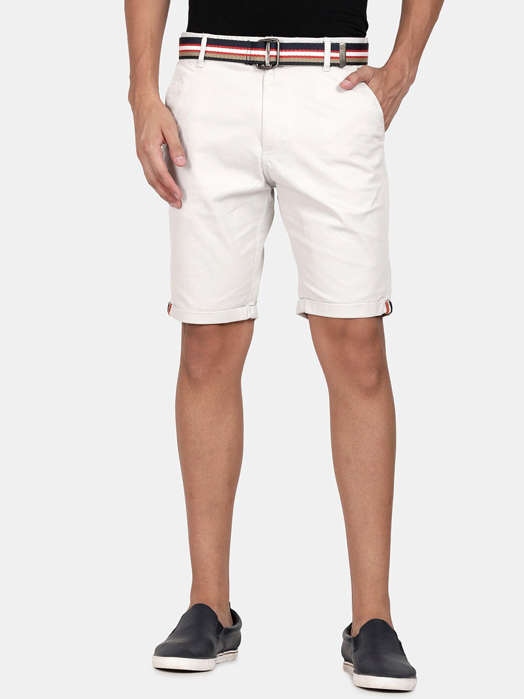 t-base Men Off White Cotton Chino Shorts