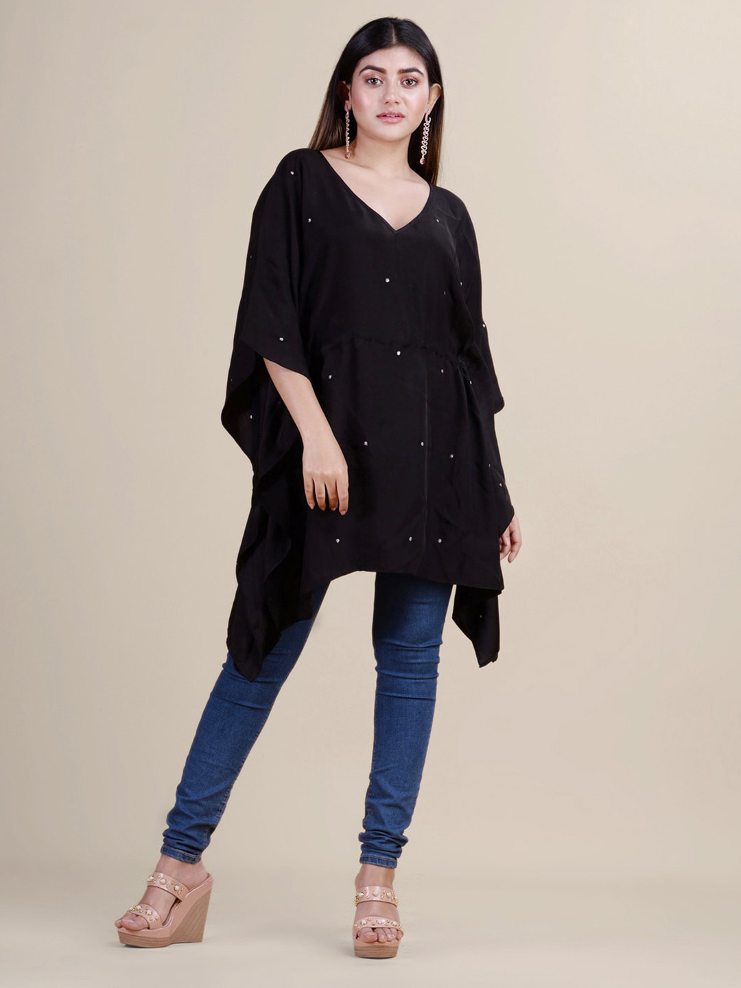 Laa Calcutta Women Black Embroidered Kaftan Tunic