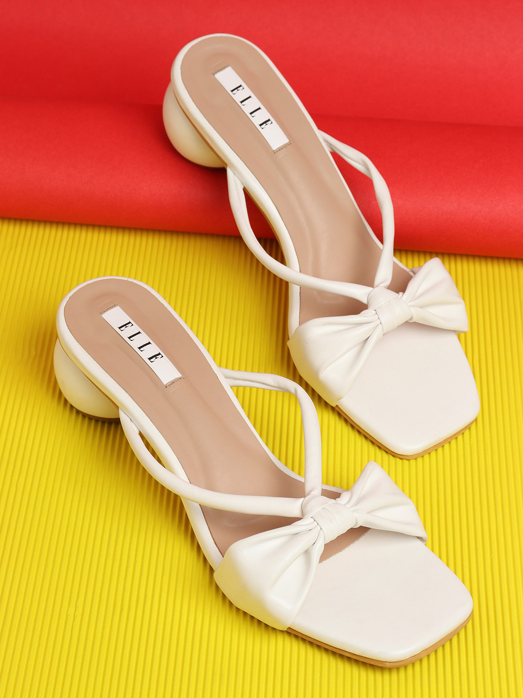 ELLE White Block Sandals with Bows