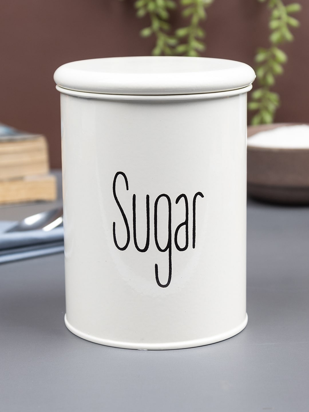 Market99 off White Typography Metal Air Tight Clip-On Canister-900ml