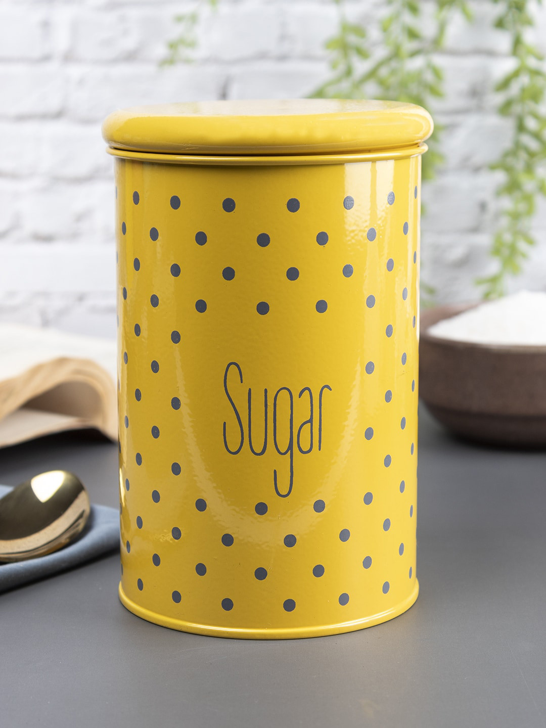 Market99 Yellow Polka Dots Metal Flip Top Canister-900ml