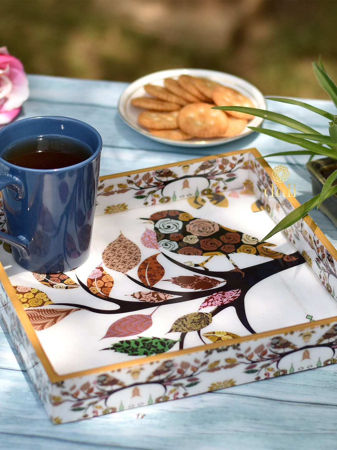 DULI White & Brown Enamel Coated Multipurpose Tray
