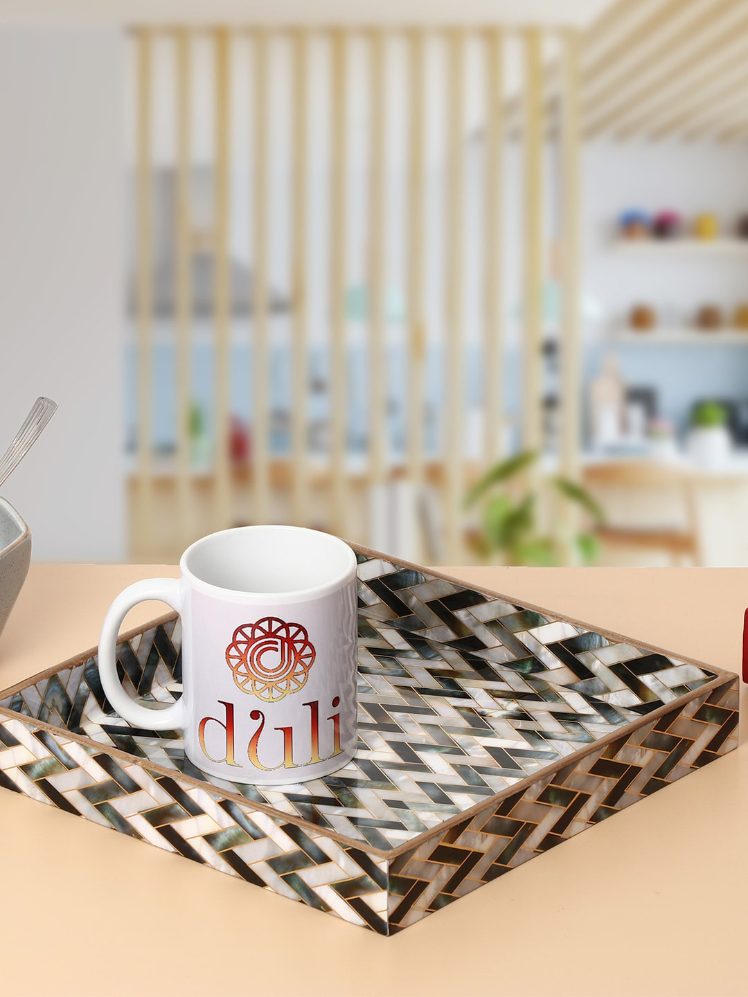 DULI Cream & Brown Enamel Patterned Trays