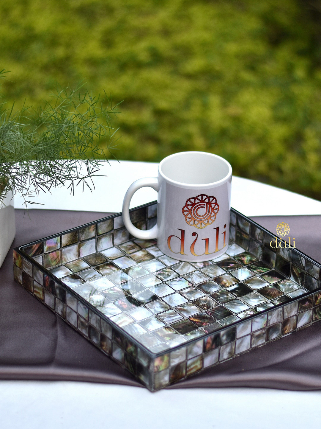 DULI Silver-Toned Enamel Coated Multipurpose Tray