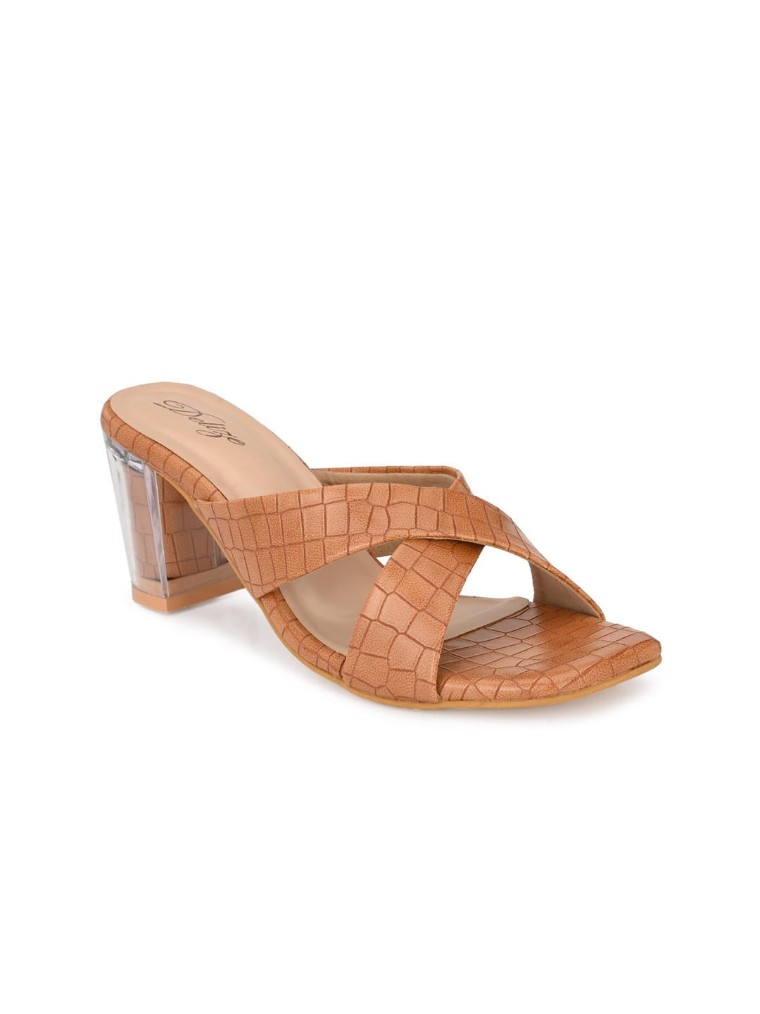 Delize Tan Brown Textured Block Heels