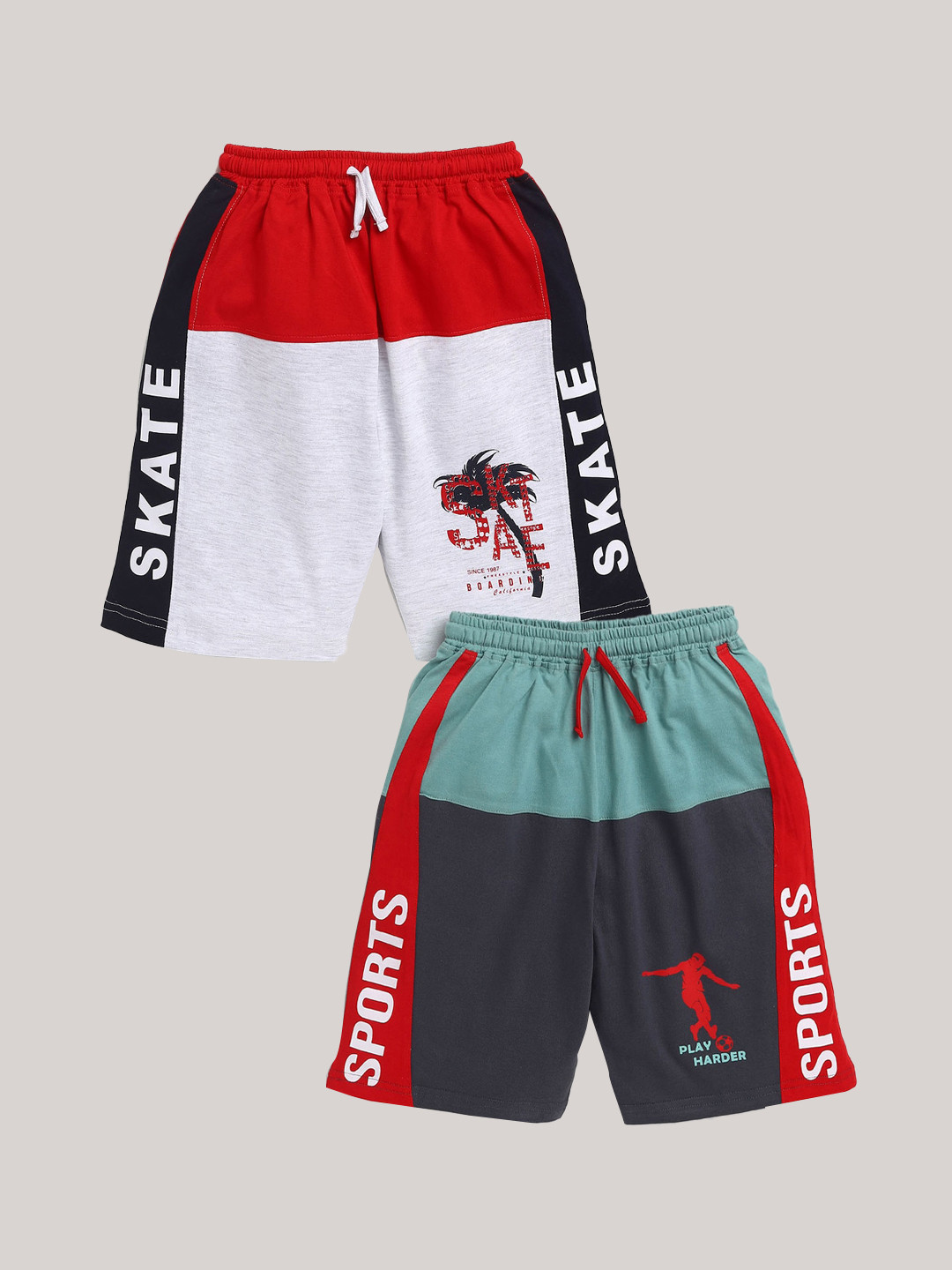 Nottie Planet Pack of 2 Boys Red Typography Printed Pure Cotton Shorts