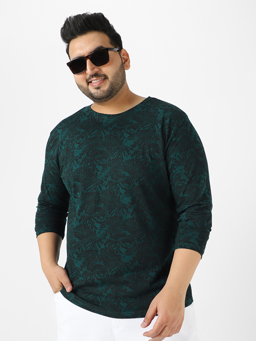 Urbano Plus Men Teal Green Printed Cotton T-shirt