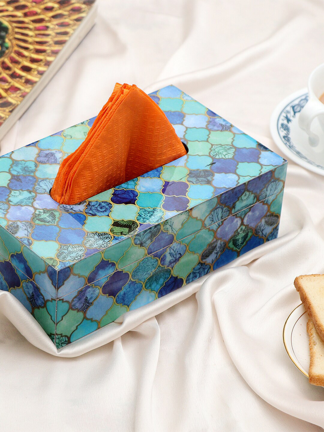 DULI Blue & Green Handmade Tissues and Napkin Holder