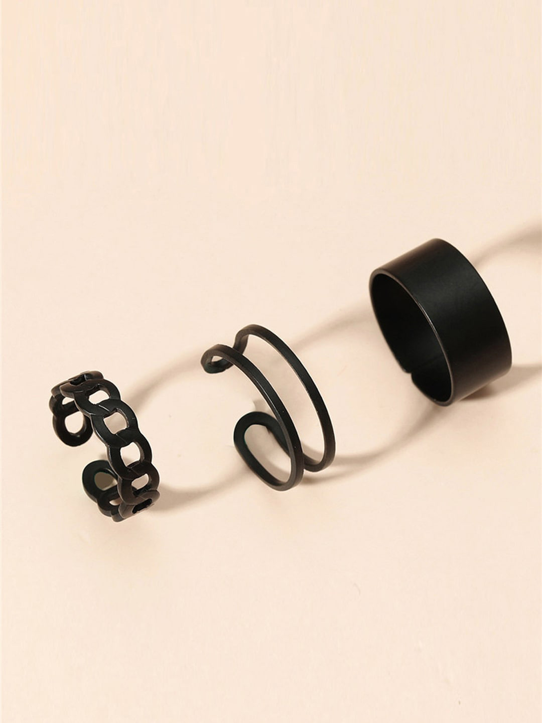 Jewels Galaxy Women Set Of 3 Black Design Detailed Finger Rings