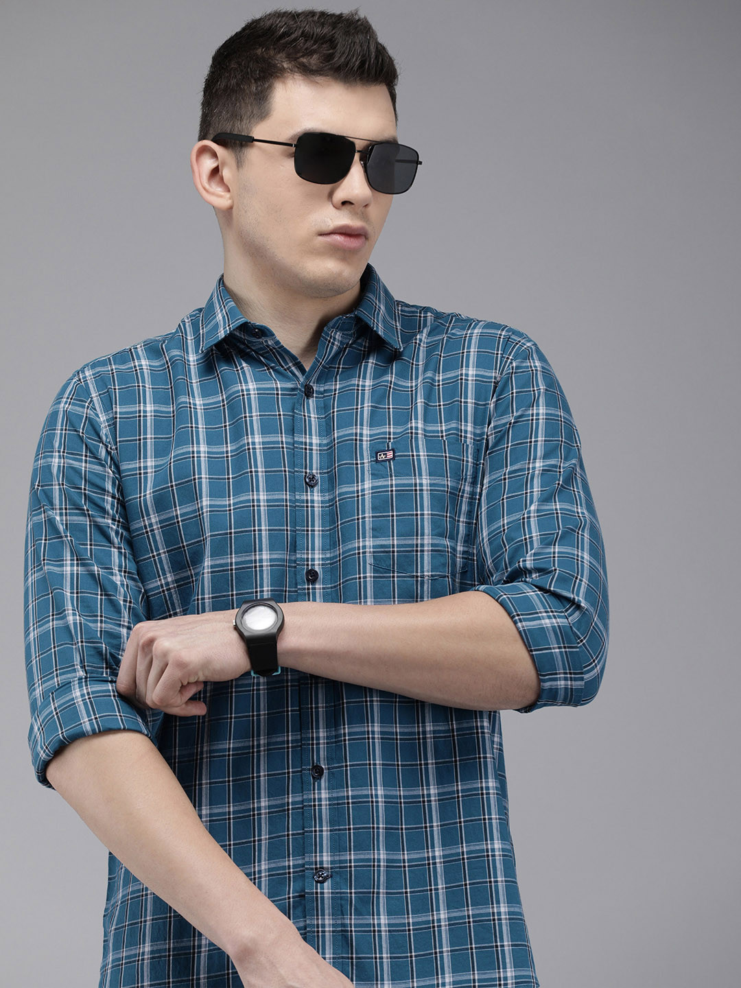 Arrow Sport Men Teal Original Slim Fit Checked Pure Cotton Casual Shirt