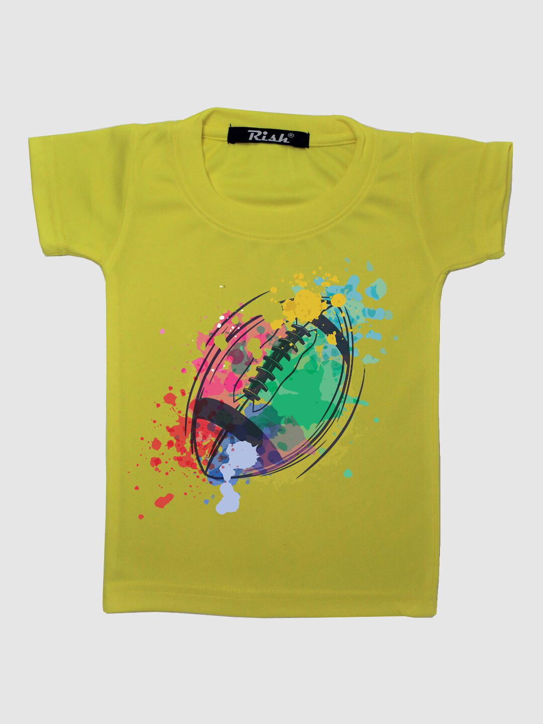 RISH Kids Lime Yellow Colourful Rugby Printed T-shirt