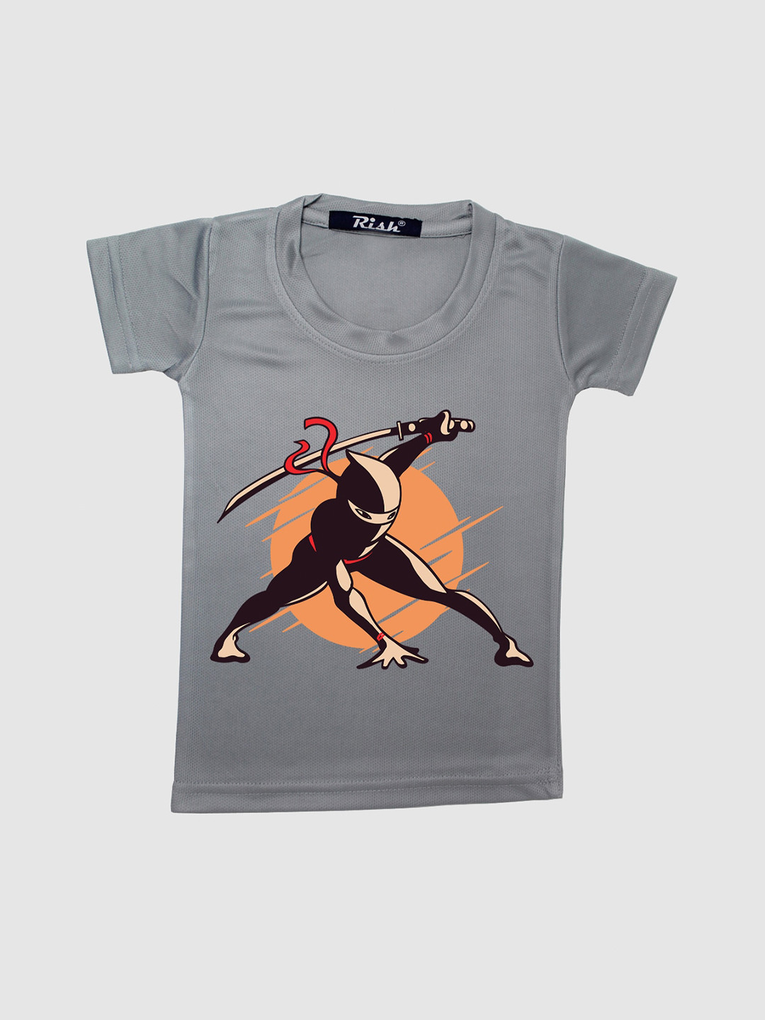 RISH Kids Grey & Black Ninja Printed Cotton Oversized T-shirt