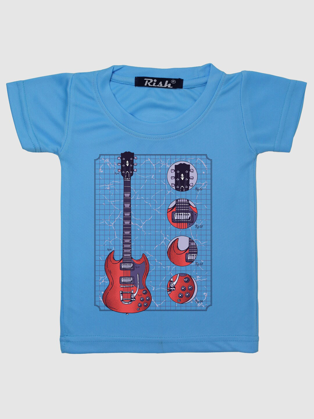 RISH Kids Blue Guitar Printed Oversized T-shirt