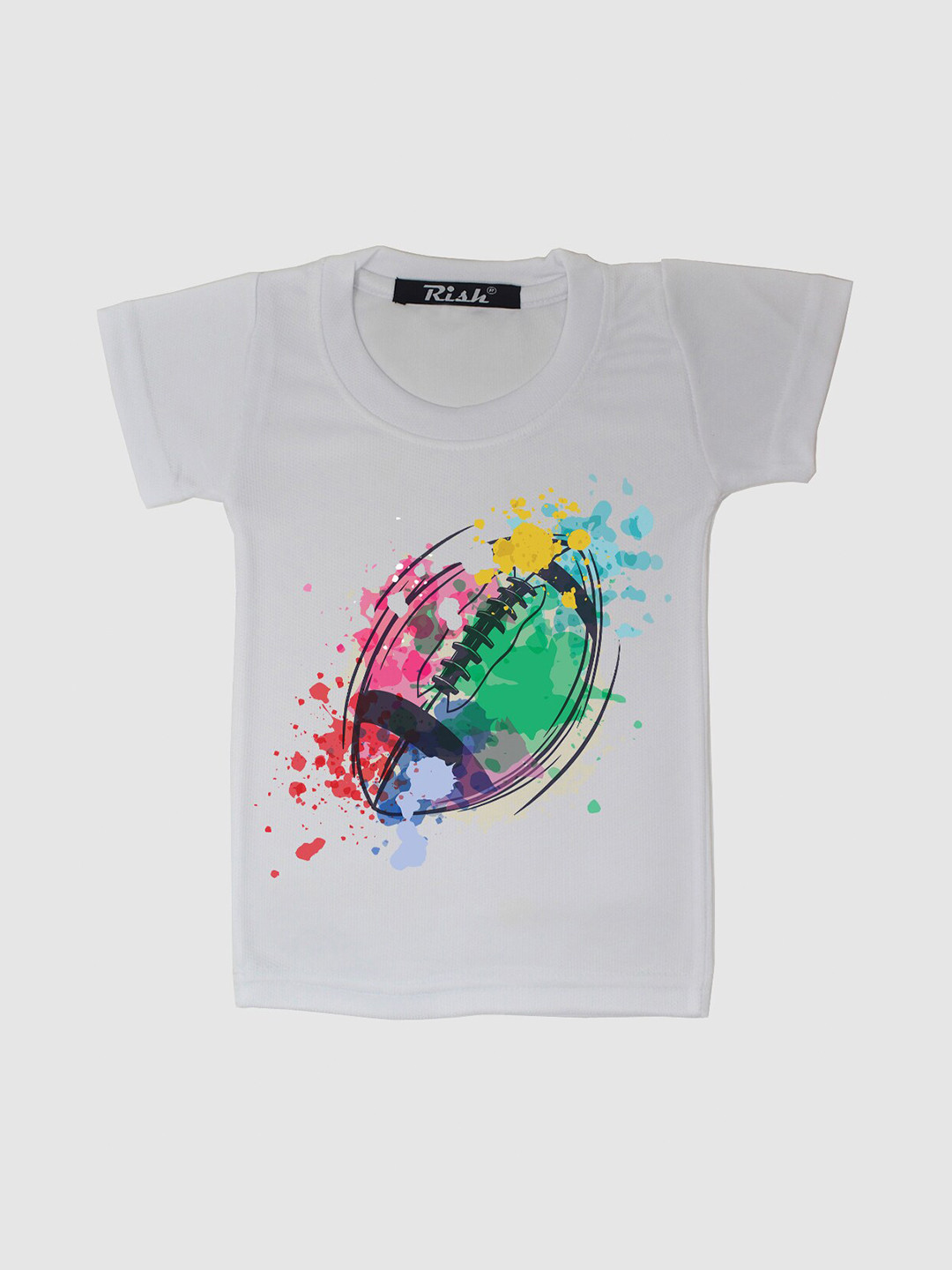 RISH Kids White Colourful Rugby Printed T-shirt