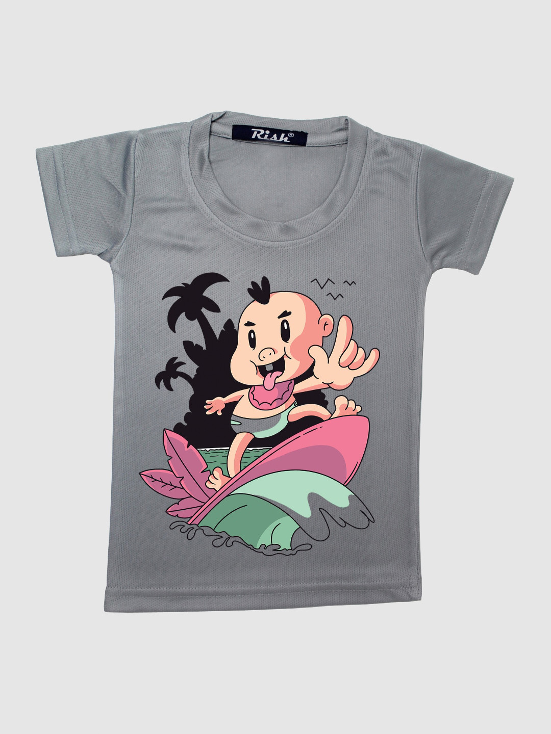RISH Kids Grey Surfing Baby Printed Oversized T-shirt
