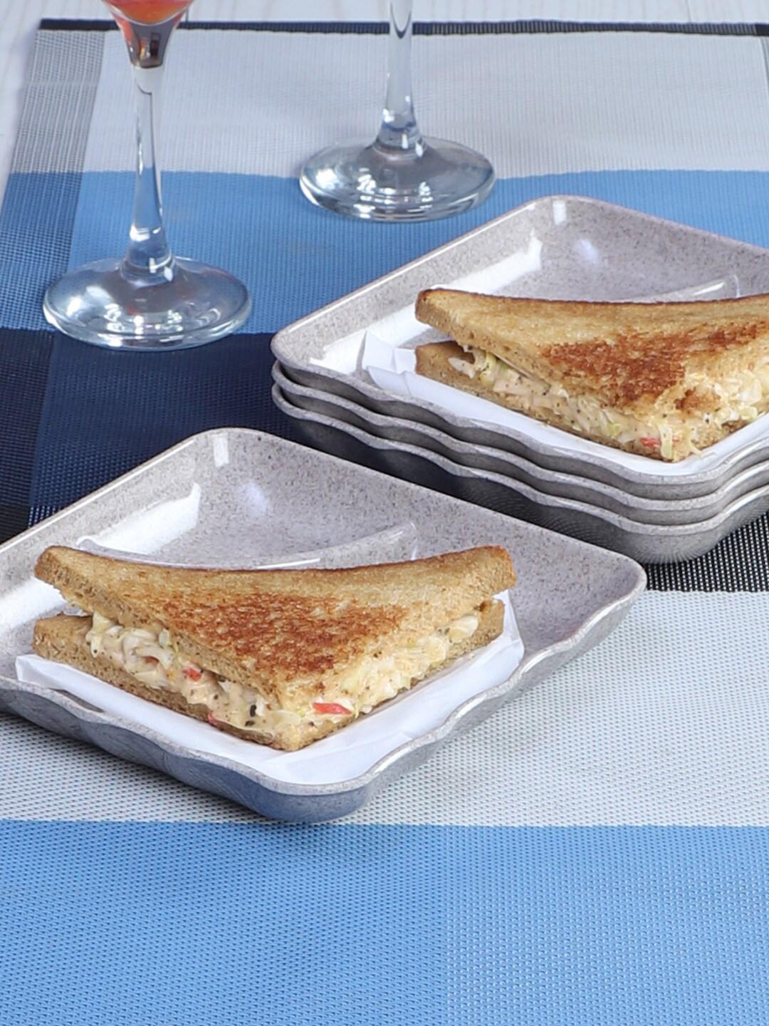 CDI 4 Pieces Grey Solid Melamine Serving Platter Set