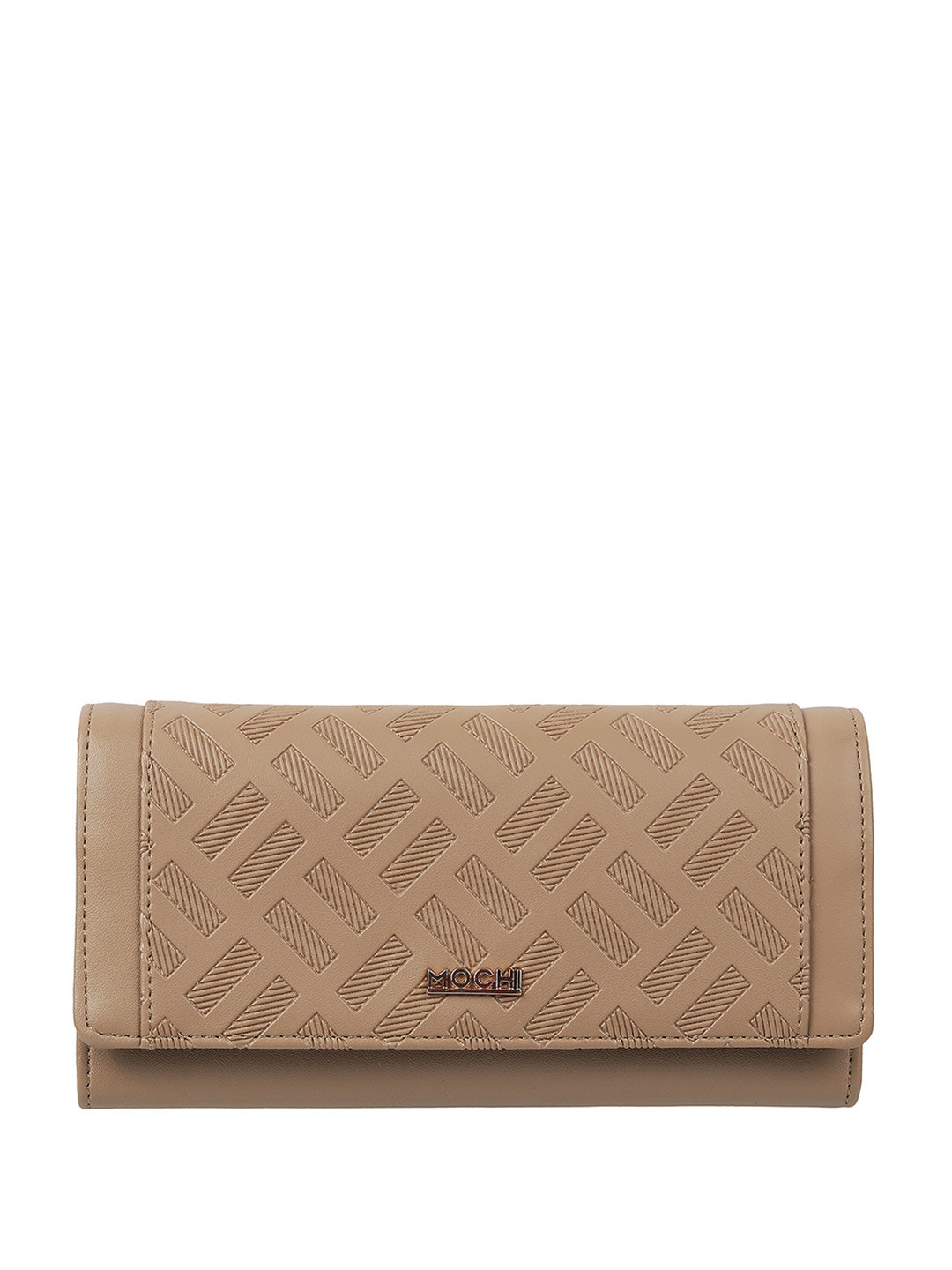 Mochi Women Beige Geometric Textured Two Fold Wallet