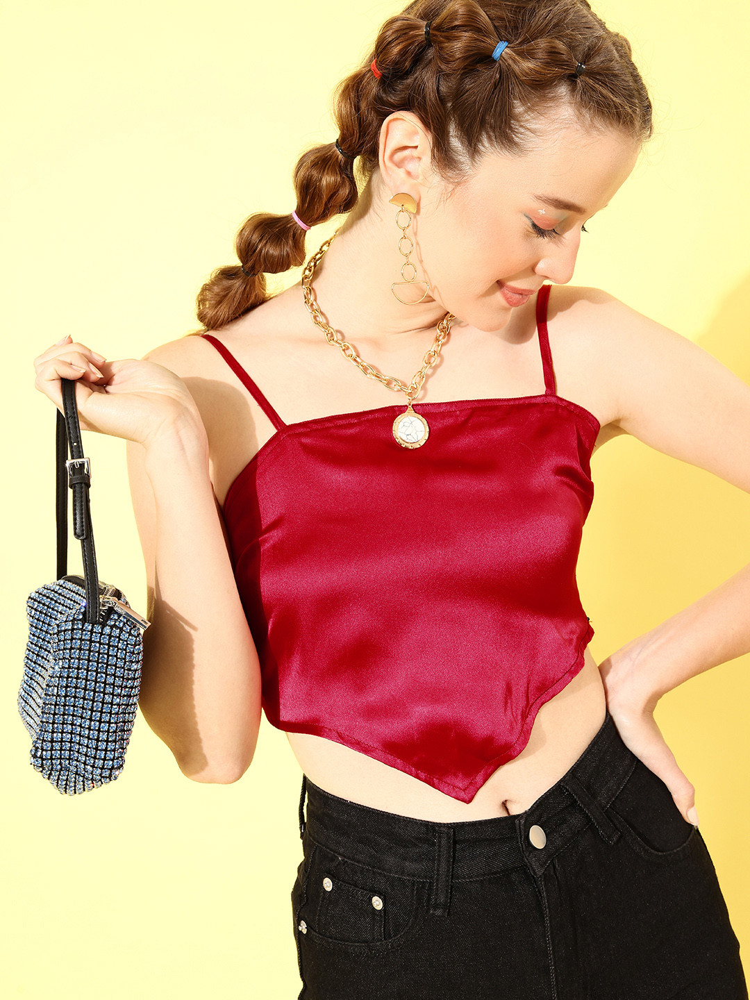 ANVI Be Yourself Maroon Solid Crop Top