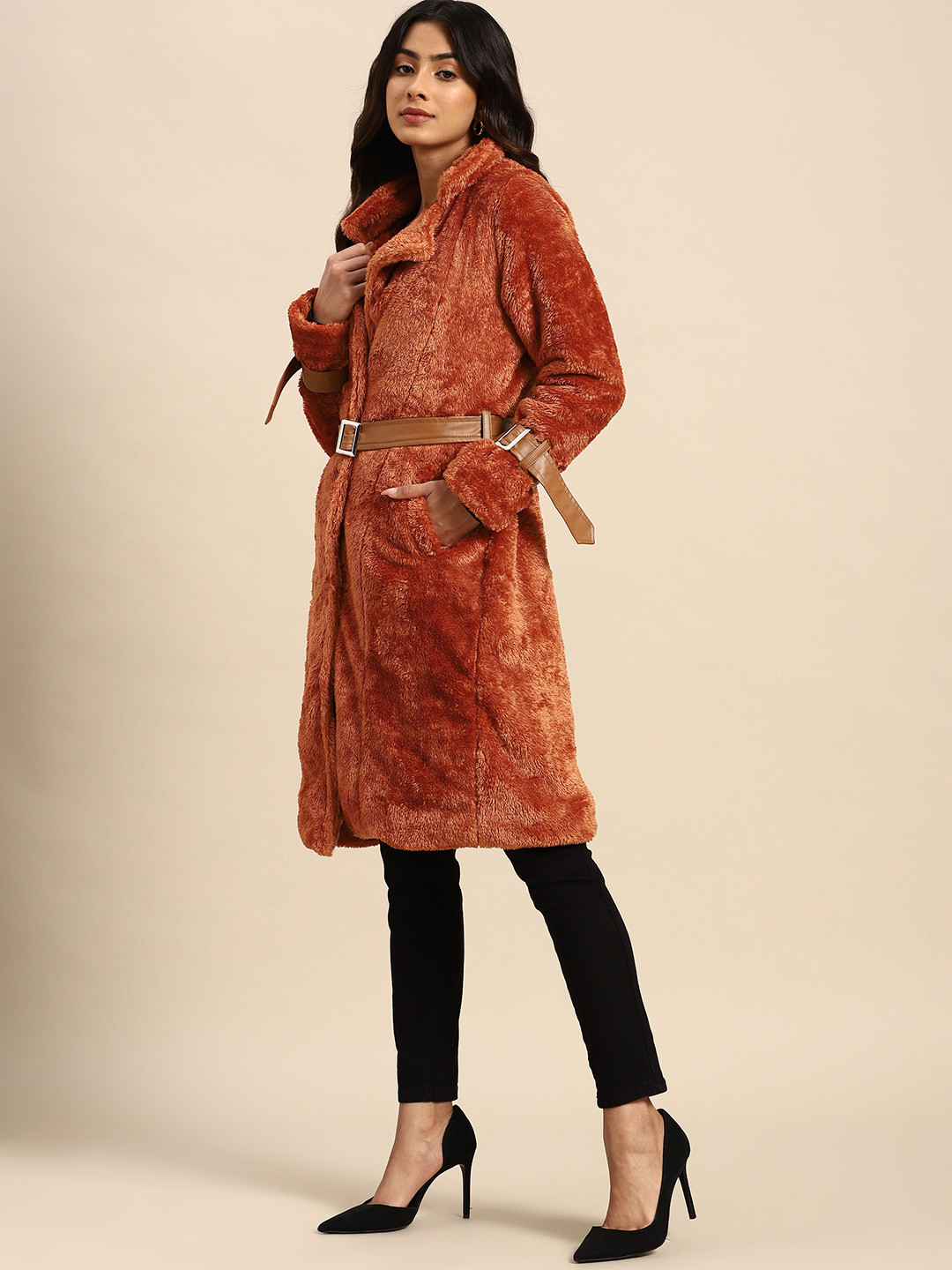 all about you Fleece Longline Tailored Jacket with a Belt