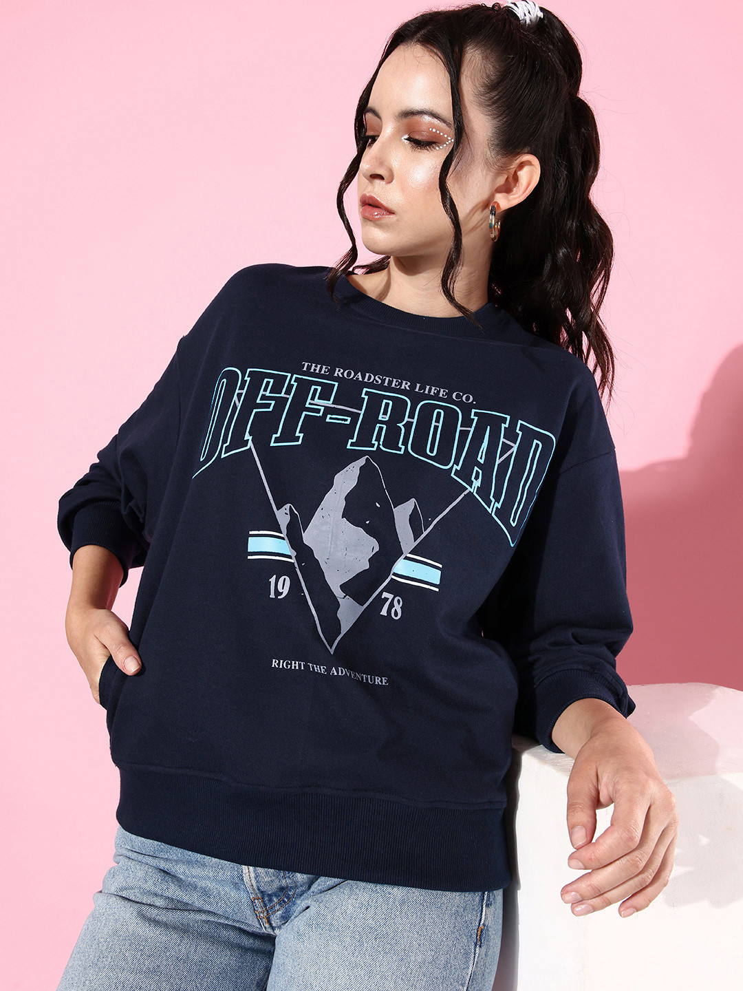 The Roadster Life Co. Navy Blue Printed Hello Monsoon Hyper Graphics Sweatshirt