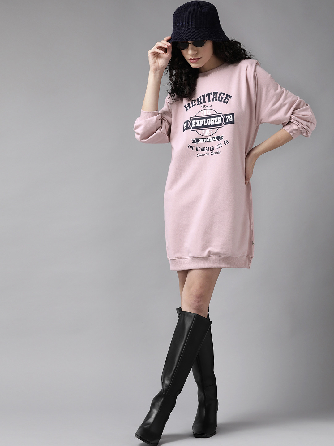 Roadster Women Pink Printed Longline Sweatshirt
