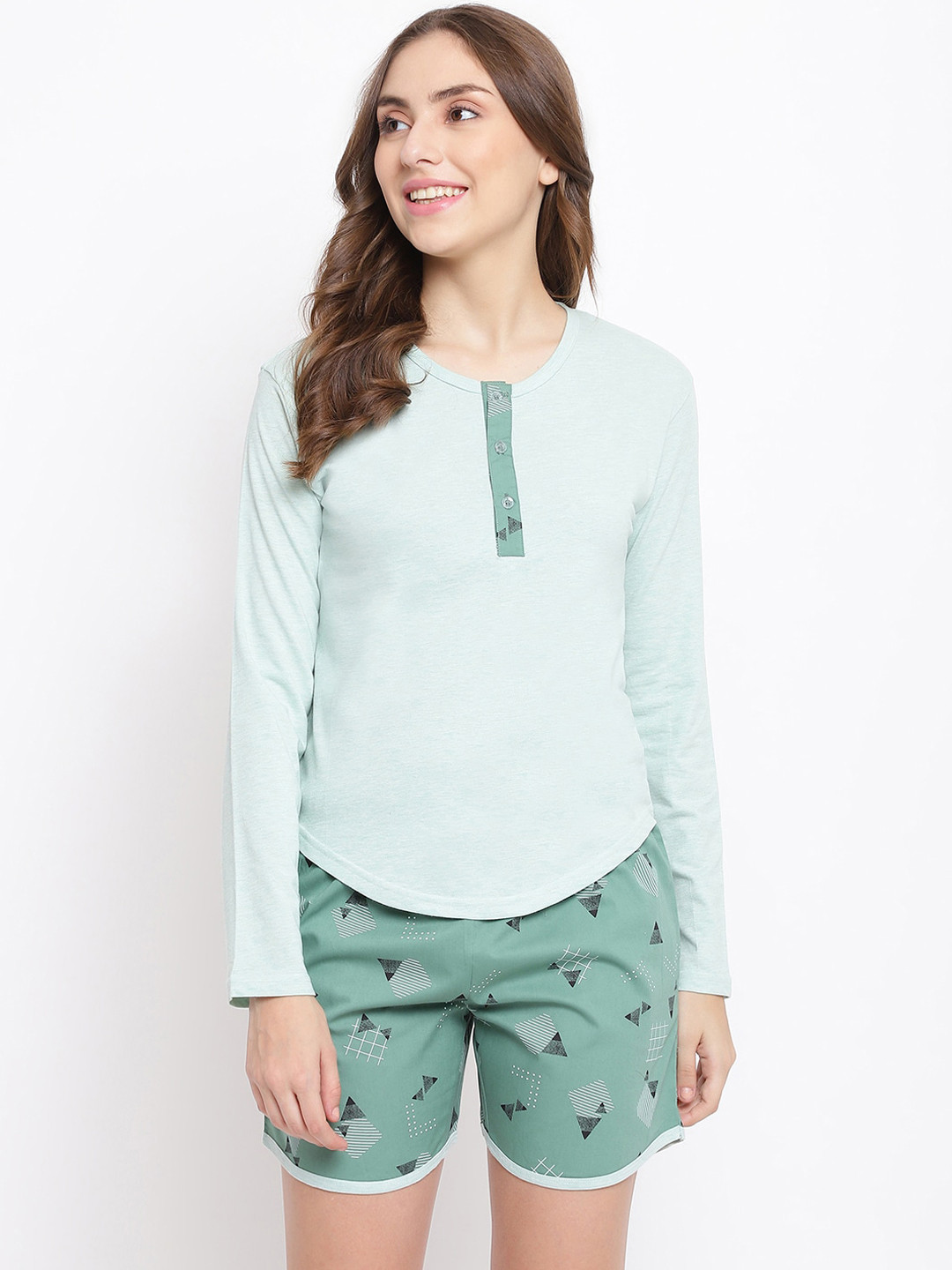 La Intimo Women Green Printed Night suit