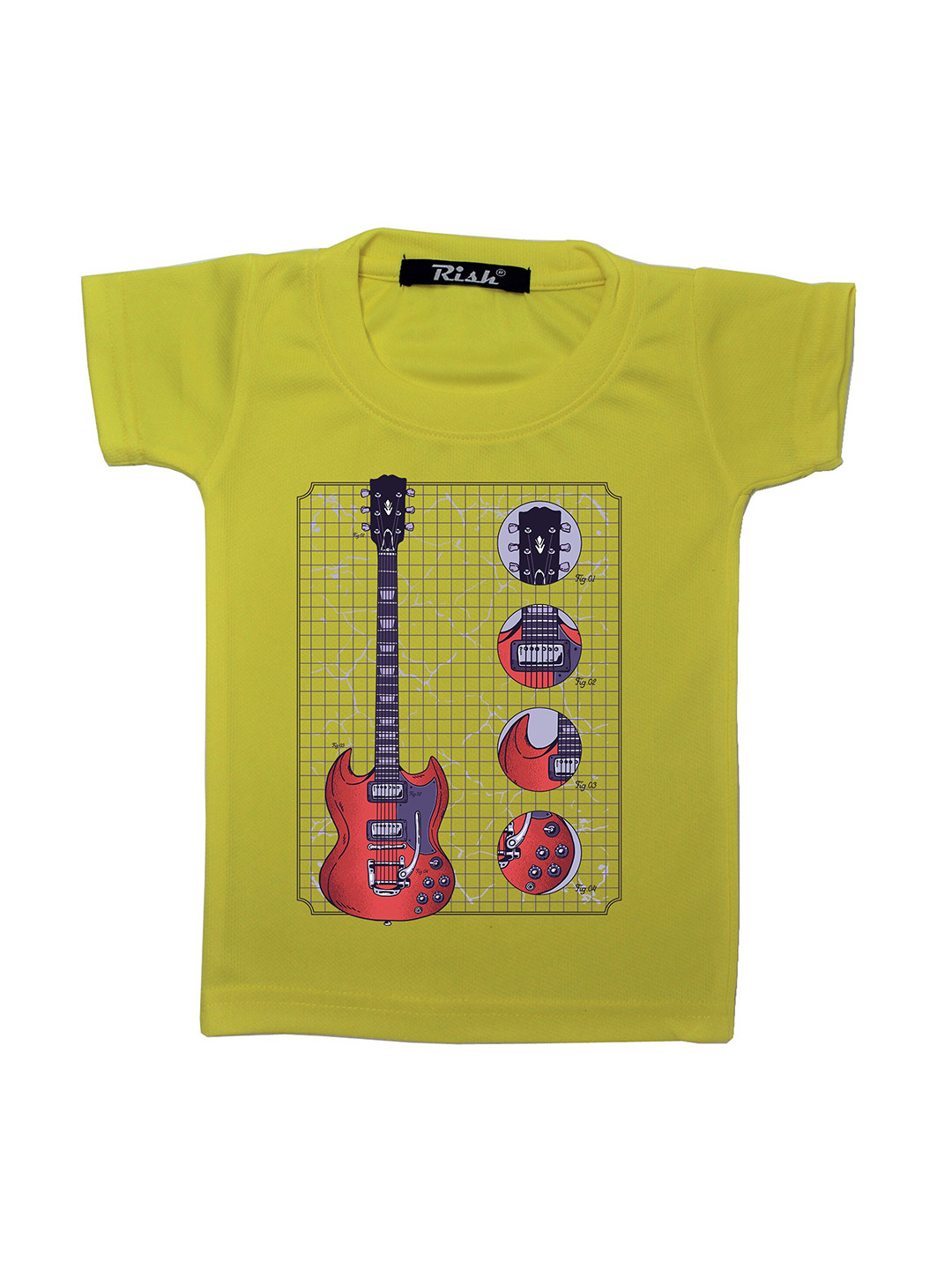 RISH Kids Lime Yellow Guitar Printed Oversized T-shirt
