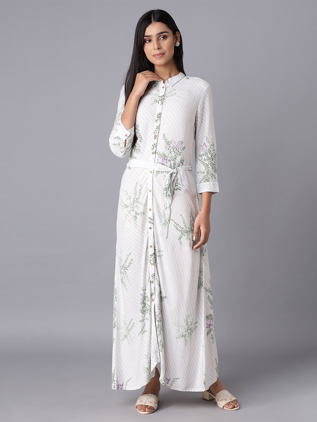 W Beige Floral Maxi Dress