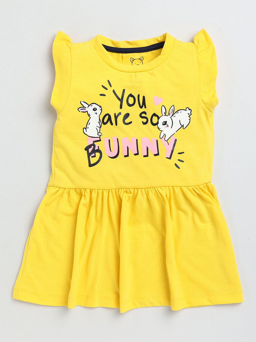 Lazy Shark Girls Yellow Printed Dress