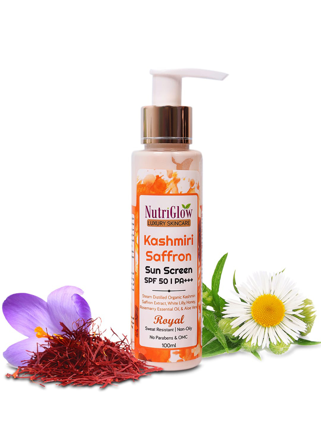NutriGlow  Kashmiri Saffron SPF 50 PA+++ Royal Sun Screen 100 ml
