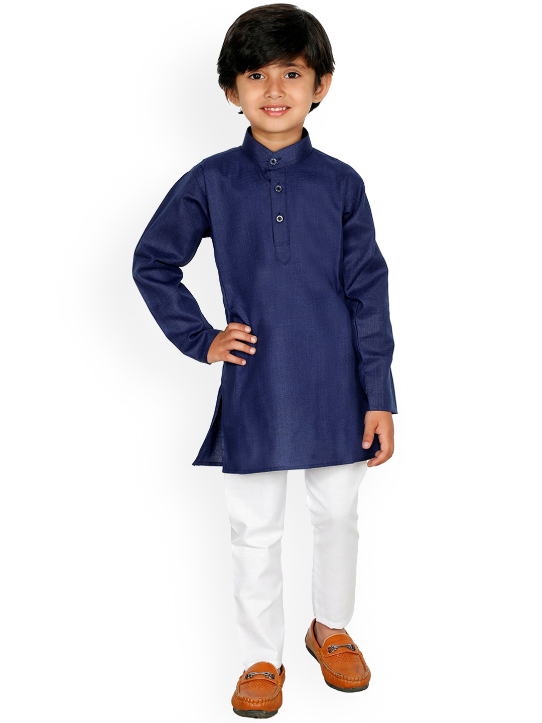 DKGF FASHION Boys Navy Blue & White Kurta with Pyjamas